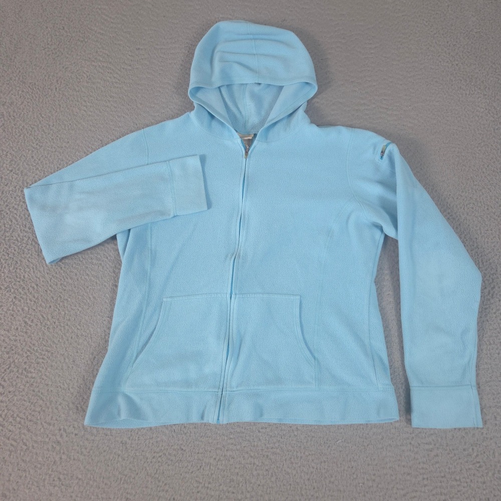 L.L. Bean Hoodie Womens M Blue Fleece Full Zip Arm Pocket Soft Outdoor Classic